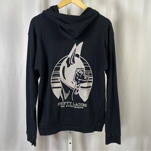 Royal Apparel Large Shifty Ladies Black Graphic Hooded Jacket Waffle Knit Grunge